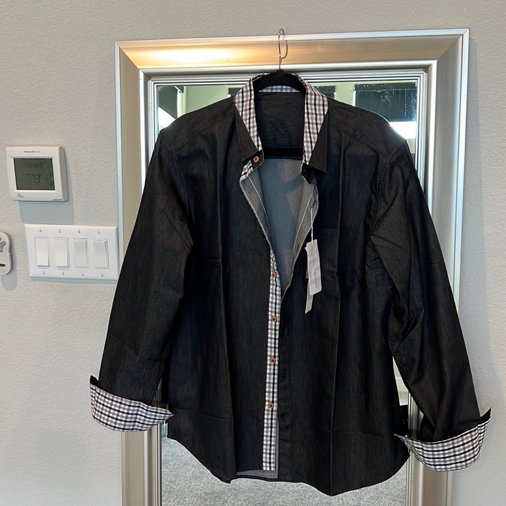 Coofandy mens long sleeve black and grey button down shirt